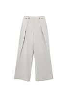 Bayan Krem Yüksek Bel Wide-Leg Pantolon