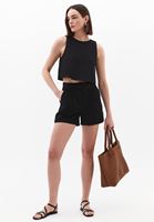 Women Black Ultra High-Waisted Belted Shorts