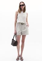 Women Cream Ultra High-Waisted Belted Shorts