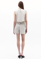 Women Cream Ultra High-Waisted Belted Shorts