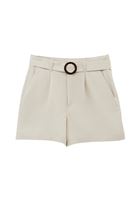 Women Cream Ultra High-Waisted Belted Shorts