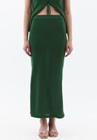 Bayan Yeşil Orta Bel Triko Etek