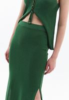 Bayan Yeşil Orta Bel Triko Etek