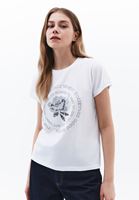 Women White Crew Neck Printed T-Shirt