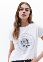Women White Crew Neck Printed T-Shirt