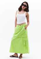 Bayan Yeşil Orta Bel Kargo Cepli Etek
