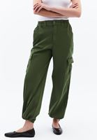 Bayan Yeşil Yüksek Bel Kargo Cepli Pantolon