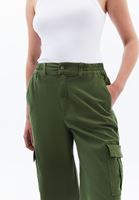 Bayan Yeşil Yüksek Bel Kargo Cepli Pantolon