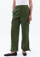 Bayan Yeşil Yüksek Bel Kargo Cepli Pantolon