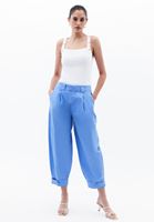 Bayan Mavi Yüksek Bel Barrel-Fit Pantolon