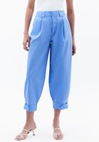 Bayan Mavi Yüksek Bel Barrel-Fit Pantolon
