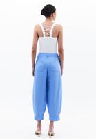 Bayan Mavi Yüksek Bel Barrel-Fit Pantolon
