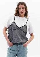 Bayan Beyaz/Siyah Dantel Detaylı Oversize Tişört