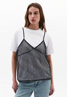 Bayan Beyaz/Siyah Dantel Detaylı Oversize Tişört