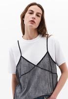 Bayan Beyaz/Siyah Dantel Detaylı Oversize Tişört