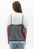 Bayan Beyaz/Siyah Dantel Detaylı Oversize Tişört