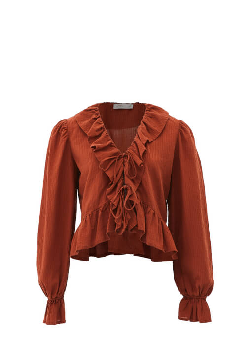 Fırfır Detaylı Bluz ve Etek Kombini