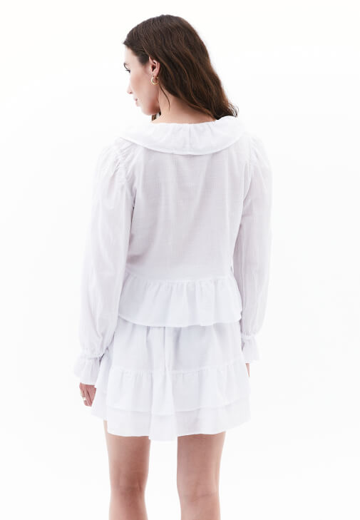 Fırfırlı Bluz ve Mini Etek Kombini