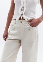 Bayan Krem İnci Detaylı Culotte Pantolon