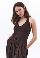 Bayan Kahverengi Boyundan Bağlamalı Tulum