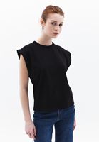 Bayan Siyah Sıfır Yaka Pamuklu Tişört