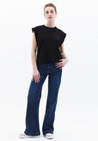 Bayan Siyah Sıfır Yaka Pamuklu Tişört