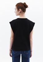 Bayan Siyah Sıfır Yaka Pamuklu Tişört