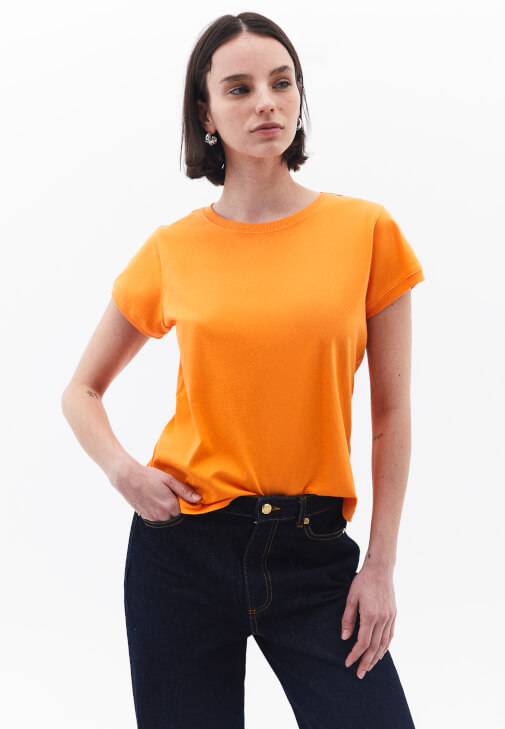 Turuncu Pamuklu Sıfır Yaka Tişört