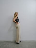 Bayan Bej Yüksek Bel Wide-Leg Pantolon