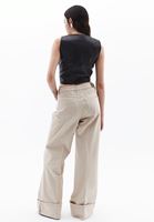 Bayan Bej Yüksek Bel Wide-Leg Pantolon