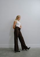 Bayan Kahverengi Yüksek Bel Wide-Leg Pantolon