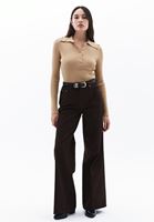 Bayan Kahverengi Yüksek Bel Wide-Leg Pantolon