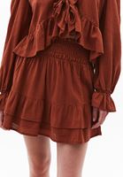 Women Brick High Waist Shirred Mini Skirt