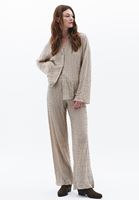 Bayan Bej Yüksek Bel Wide-Leg Pantolon