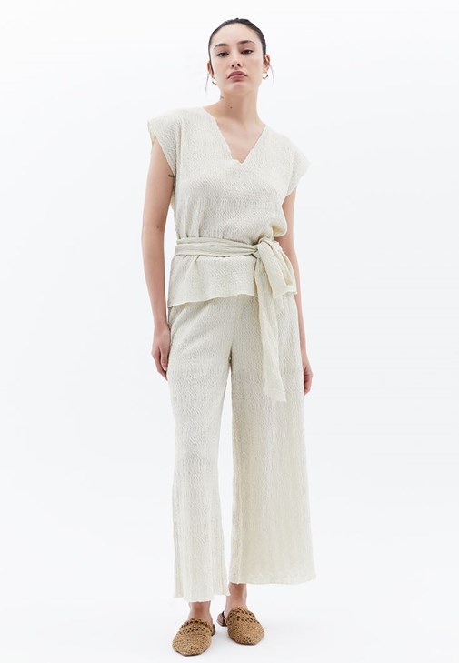 Bağcık Detaylı Bluz ve Culotte Pantolon Kombini