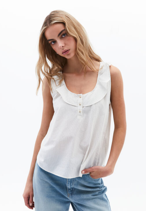 Çok Renkli Fırfırlı Çizgili Bluz