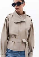 Bayan Bej Kemer Detaylı Oversize Trençkot