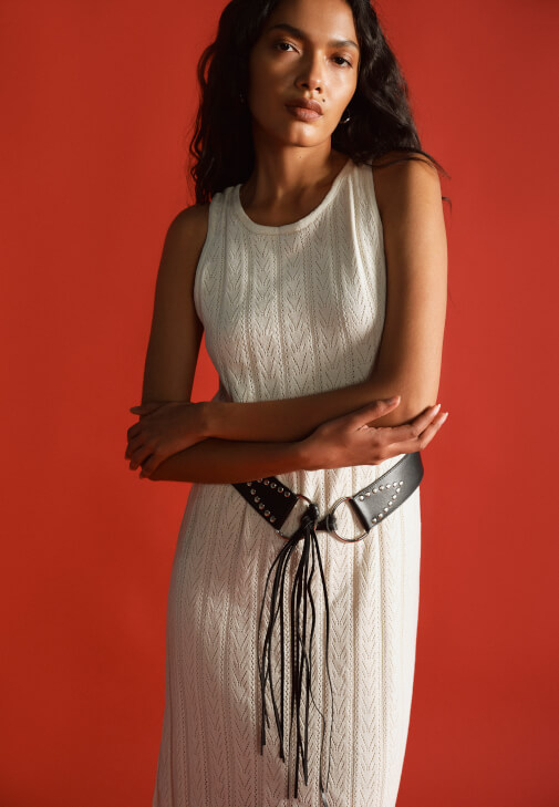 Krem Ajurlu Uzun Elbise