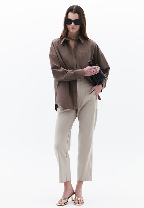 Bej Ultra Yüksek Bel Carrot-Fit Pantolon