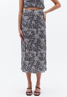 Bayan Çok Renkli Yüksek Bel Yırtmaçlı Midi Etek