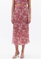 Bayan Çok Renkli Yüksek Bel Yırtmaçlı Midi Etek