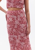 Bayan Çok Renkli Yüksek Bel Yırtmaçlı Midi Etek