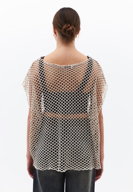 Bot Yaka Bluz ve Barrel-Fit Pantolon Kombini