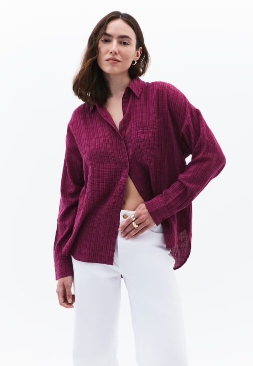 Bordo Oversize Cepli Gömlek