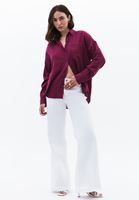 Bayan Bordo Oversize Cepli Gömlek