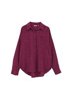 Bayan Bordo Oversize Cepli Gömlek