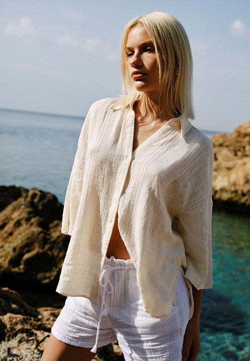 Bej Oversize Gömlek