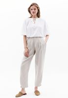 Bayan Beyaz Beli Lastikli Crop Bluz