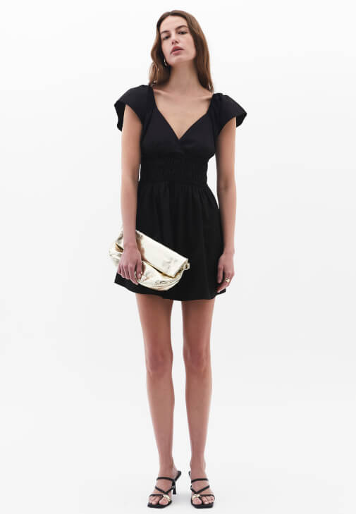  V Yaka Gipeli Mini Elbise