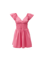 Women Pink V-Neck Smocked Mini Dress
